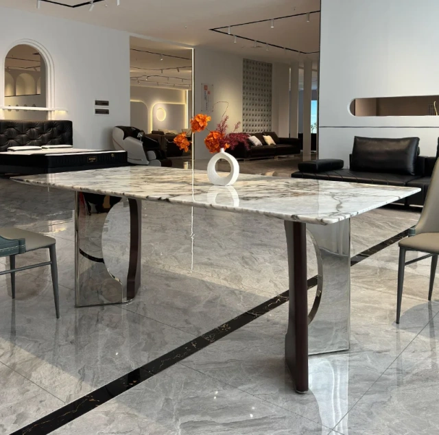 Marble Top Rectangular Dining Table with Curved Legs,Marble Top Rectangular Dining Table with Curved Legs