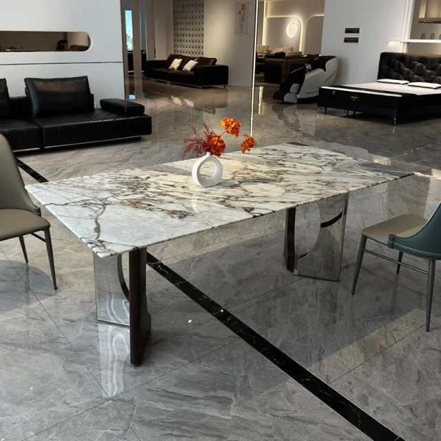Marble Top Rectangular Dining Table with Curved Legs,Marble Top Rectangular Dining Table with Curved Legs