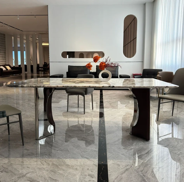 Marble Top Rectangular Dining Table with Curved Legs,Marble Top Rectangular Dining Table with Curved Legs