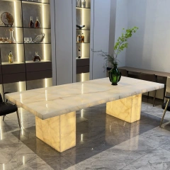Modern Glass Top Dining Table with LED Base,Enchanted LED Dining Table | Luminous Marble Glass Top for Dreamy Gatherings