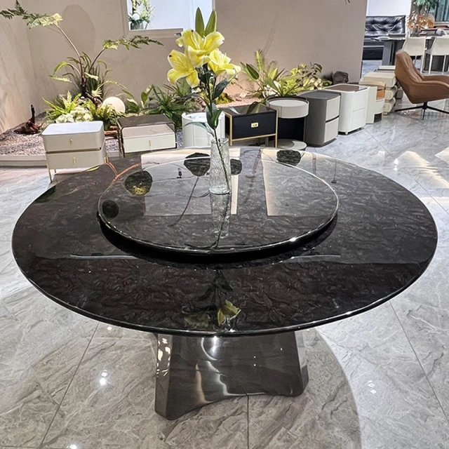 Elegant Marble Round Dining Table with Solid Base,Elegant Marble Round Dining Table with Solid Base