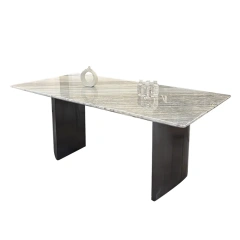 Elegant Marble Round Dining Table with Black Base,Breath-Taking Marble Round Dining Table | Floating Elegance with Black Base