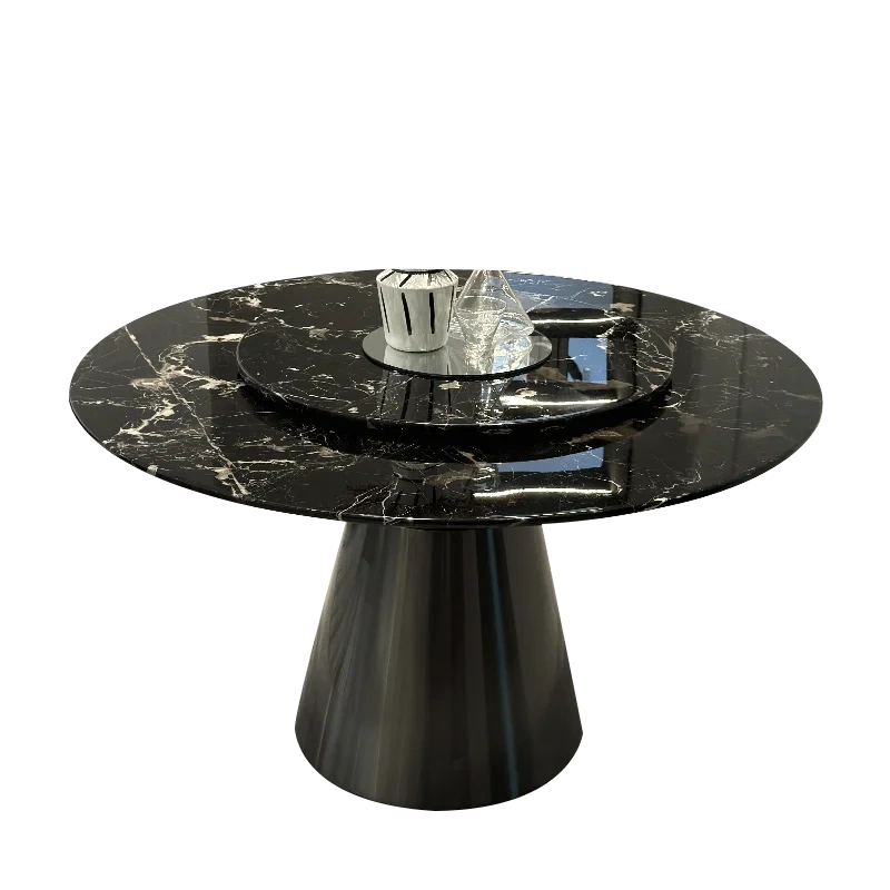 Luxurious Black Marble Round Dining Table with Central Base,Enchanting Black Marble Round Dining Table | Central Base Elegance | Custom Luxury