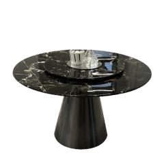 Luxurious Black Marble Round Dining Table with Central Base,Enchanting Black Marble Round Dining Table | Central Base Elegance | Custom Luxury