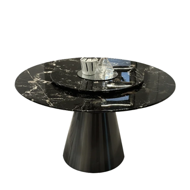 Luxurious Black Marble Round Dining Table with Central Base,Enchanting Black Marble Round Dining Table | Central Base Elegance | Custom Luxury