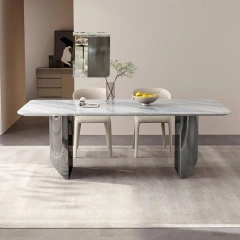 Elegant Marble Round Dining Table with Black Base,Breath-Taking Marble Round Dining Table | Floating Elegance with Black Base