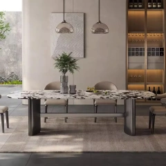 Luxurious Marble Oval Dining Table with Metal Stand,Dreamlike Marble Oval Dining Table | Timeless Elegance with Metal Accent