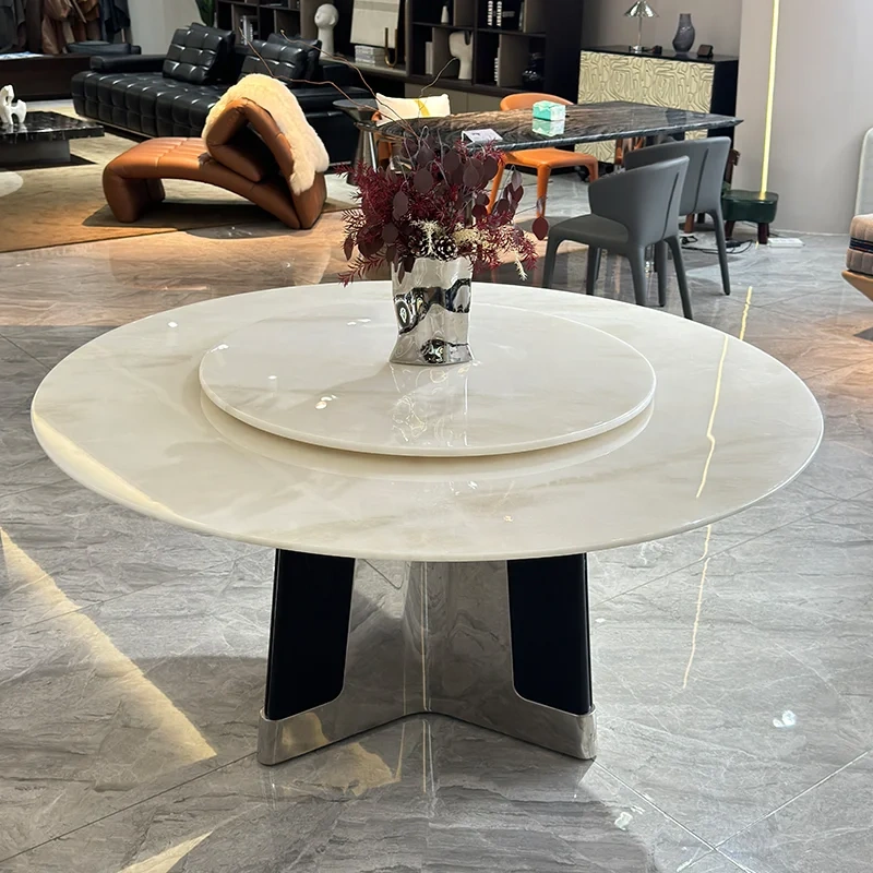 Elegant White Marble Round Dining Table with Metal Base,Elegant White Marble Round Dining Table with Metal Base
