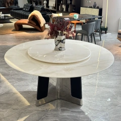 Elegant White Marble Round Dining Table with Metal Base,Elegant White Marble Round Dining Table with Metal Base