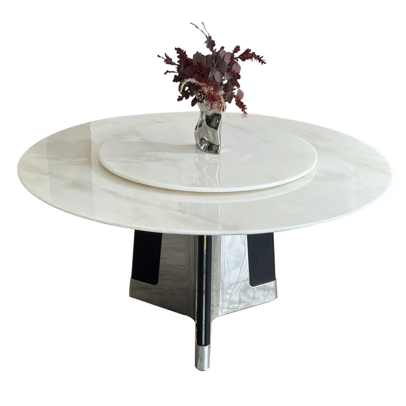 Elegant White Marble Round Dining Table with Metal Base,Elegant White Marble Round Dining Table with Metal Base