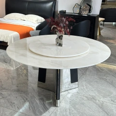 Elegant White Marble Round Dining Table with Metal Base,Elegant White Marble Round Dining Table with Metal Base