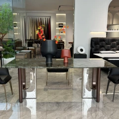 Modern Marble Top Rectangular Dining Table with Curved Legs,Modern Marble Top Rectangular Dining Table with Curved Legs