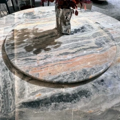 Elegant Marble Round Dining Table with Black Base,Elegant Marble Round Dining Table with Black Base
