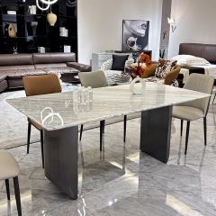 Elegant Marble Round Dining Table with Black Base,Breath-Taking Marble Round Dining Table | Floating Elegance with Black Base