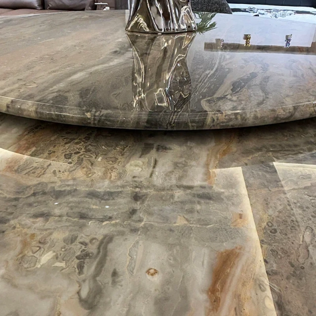 Elegant Marble Round Dining Table with Black Base,Elegant Marble Round Dining Table with Black Base
