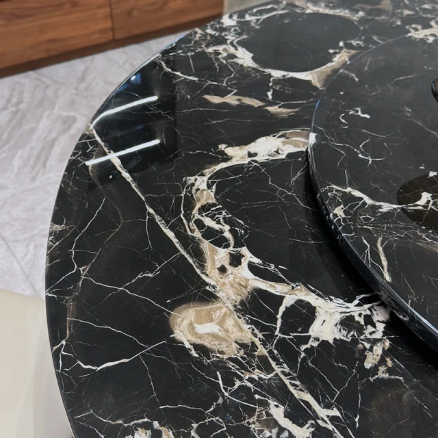 Luxurious Black Marble Round Dining Table with Central Base,Enchanting Black Marble Round Dining Table | Central Base Elegance | Custom Luxury