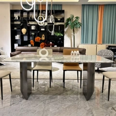 Elegant Marble Round Dining Table with Black Base,Breath-Taking Marble Round Dining Table | Floating Elegance with Black Base