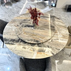 Elegant Marble Round Dining Table with Black Base,Elegant Marble Round Dining Table with Black Base