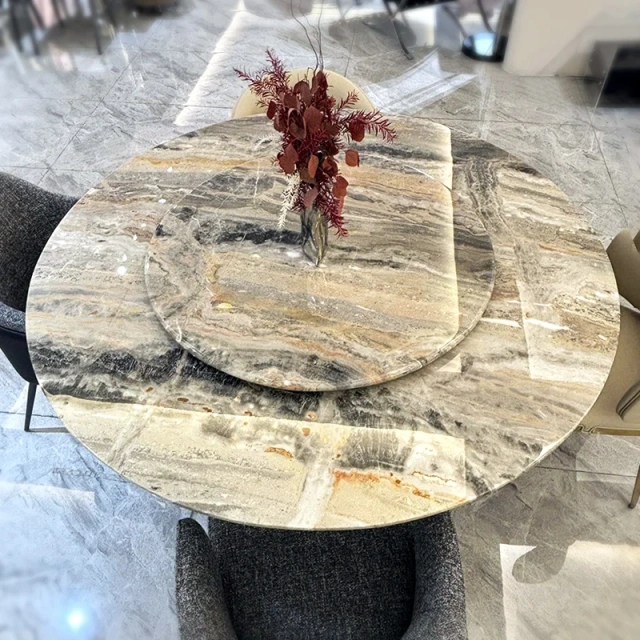 Elegant Marble Round Dining Table with Black Base,Elegant Marble Round Dining Table with Black Base