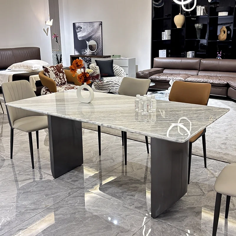 Elegant Marble Round Dining Table with Black Base,Breath-Taking Marble Round Dining Table | Floating Elegance with Black Base