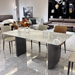 Elegant Marble Round Dining Table with Black Base,Breath-Taking Marble Round Dining Table | Floating Elegance with Black Base
