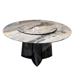 Elegant Marble Round Dining Table with Black Base,Elegant Marble Round Dining Table with Black Base
