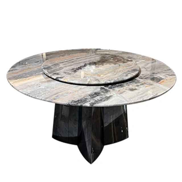 Elegant Marble Round Dining Table with Black Base,Elegant Marble Round Dining Table with Black Base
