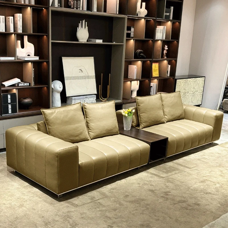 Chic L-Shaped Leather Sofa with Built-in Table,Chic L-Shaped Leather Sofa with Built-in Table | Luxurious Comfort for Modern Living