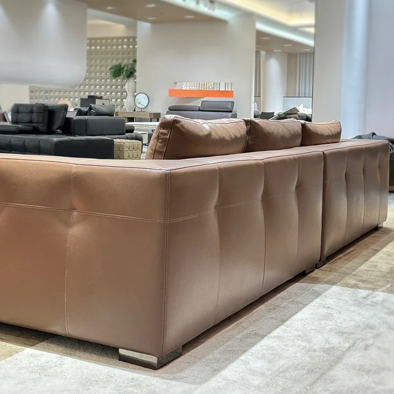 Stylish Brown Leather Sofa with Luxurious Design,Timeless Brown Leather Sofa | Sculptural Luxury Seating Experience