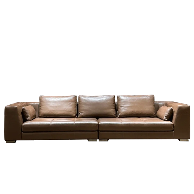 Stylish Brown Leather Sofa with Luxurious Design,Timeless Brown Leather Sofa | Sculptural Luxury Seating Experience