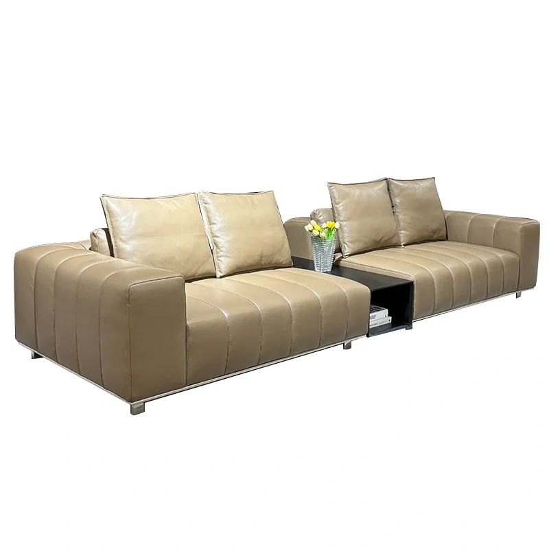 Chic L-Shaped Leather Sofa with Built-in Table,Chic L-Shaped Leather Sofa with Built-in Table | Luxurious Comfort for Modern Living