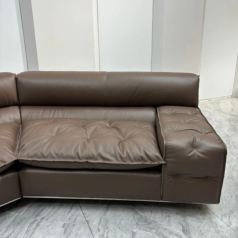 Cozy Brown Leather Sectional Sofa with Plush Cushions,Cozy Brown Leather Sectional Sofa with Plush Cushions