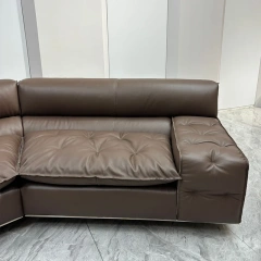 Cozy Brown Leather Sectional Sofa with Plush Cushions,Cozy Brown Leather Sectional Sofa with Plush Cushions