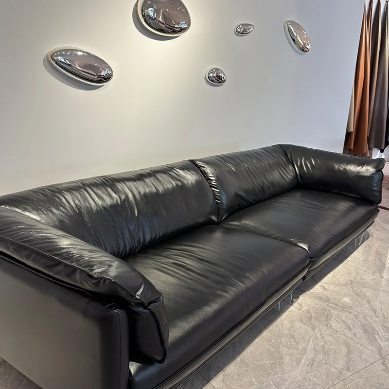 Sleek Black Leather Sofa with Chrome Legs,Sleek Black Leather Sofa with Chrome Legs