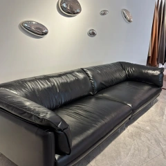 Sleek Black Leather Sofa with Chrome Legs,Sleek Black Leather Sofa with Chrome Legs