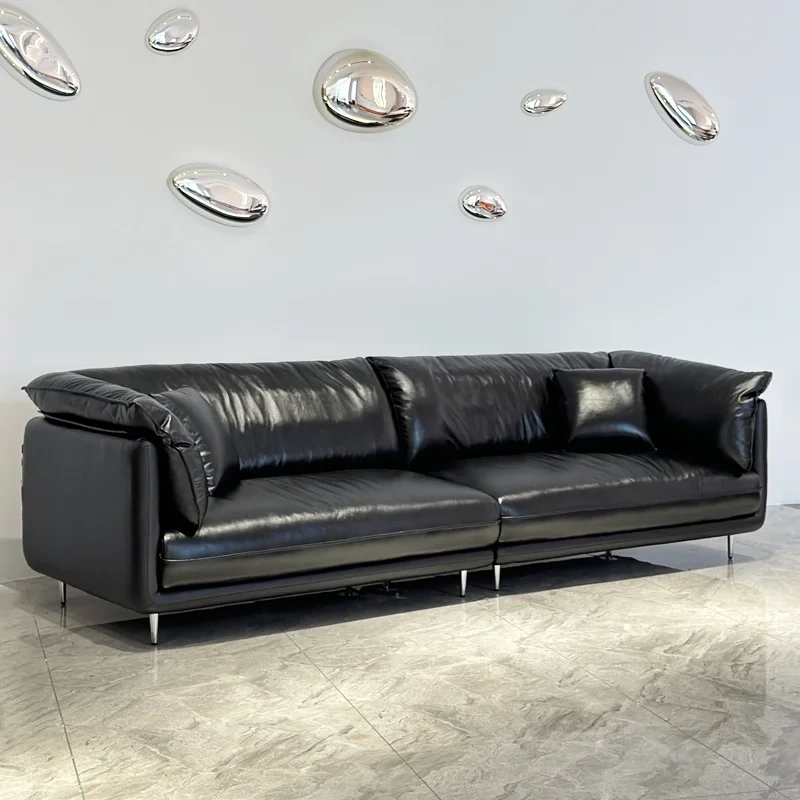 Sleek Black Leather Sofa with Chrome Legs,Sleek Black Leather Sofa with Chrome Legs