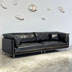 Sleek Black Leather Sofa with Chrome Legs,Sleek Black Leather Sofa with Chrome Legs