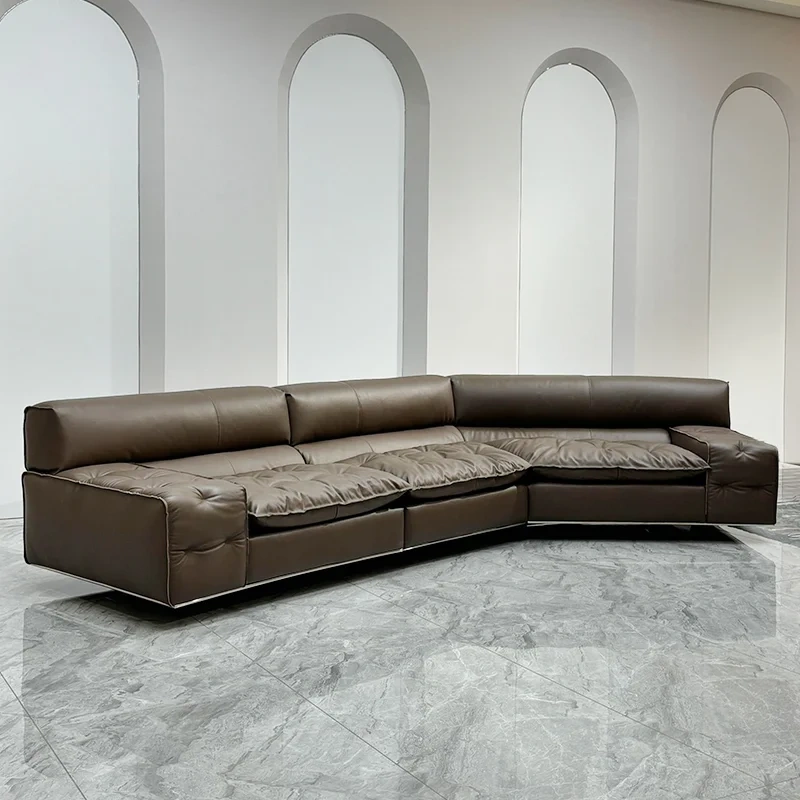 Cozy Brown Leather Sectional Sofa with Plush Cushions,Cozy Brown Leather Sectional Sofa with Plush Cushions