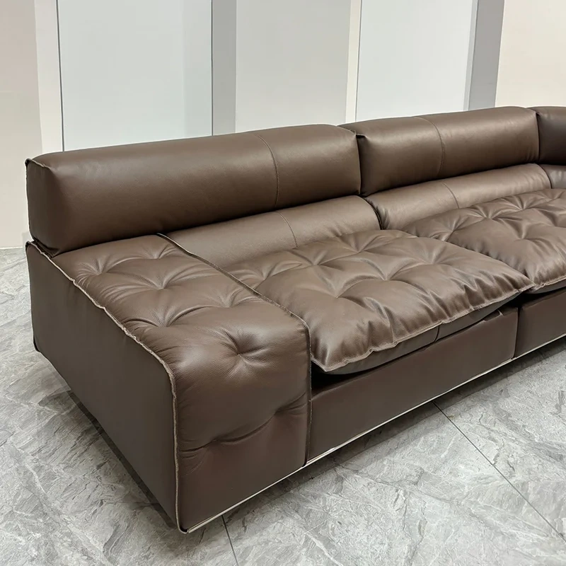 Cozy Brown Leather Sectional Sofa with Plush Cushions,Cozy Brown Leather Sectional Sofa with Plush Cushions