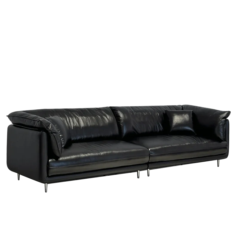 Sleek Black Leather Sofa with Chrome Legs,Sleek Black Leather Sofa with Chrome Legs