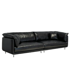 Sleek Black Leather Sofa with Chrome Legs,Sleek Black Leather Sofa with Chrome Legs