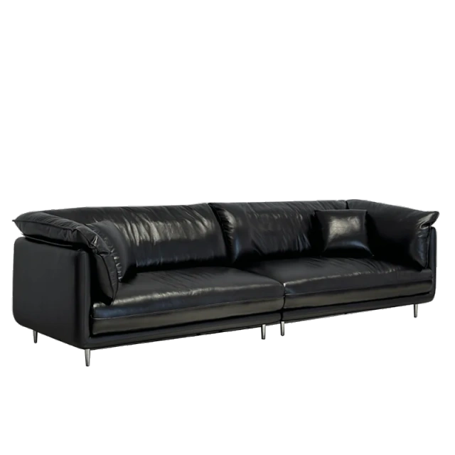 Sleek Black Leather Sofa with Chrome Legs,Sleek Black Leather Sofa with Chrome Legs