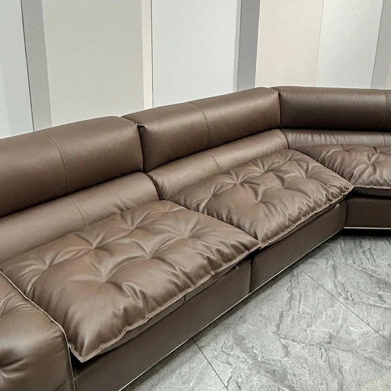 Cozy Brown Leather Sectional Sofa with Plush Cushions,Cozy Brown Leather Sectional Sofa with Plush Cushions