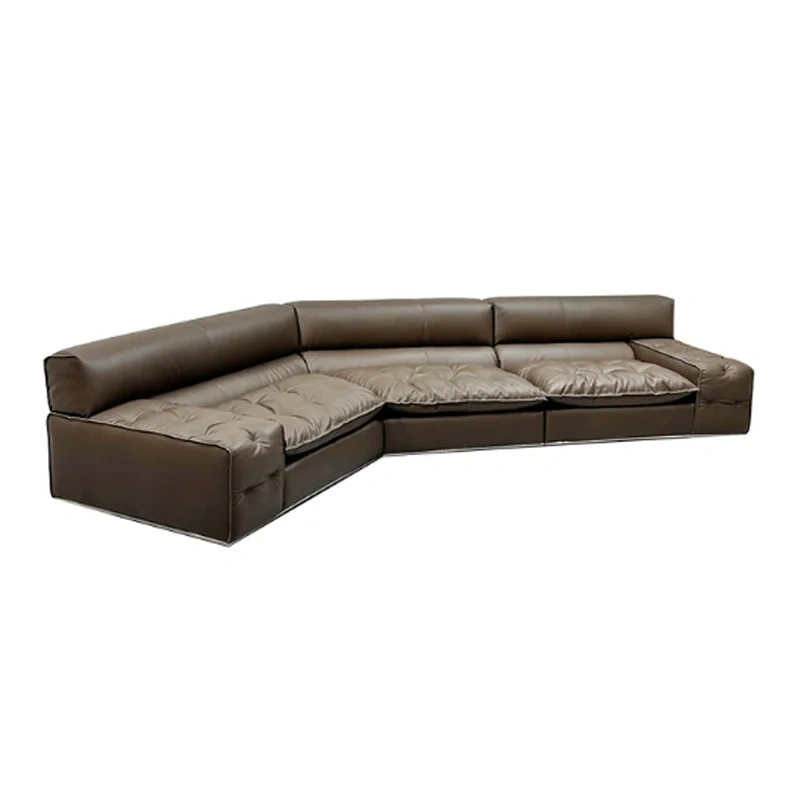 Cozy Brown Leather Sectional Sofa with Plush Cushions,Cozy Brown Leather Sectional Sofa with Plush Cushions