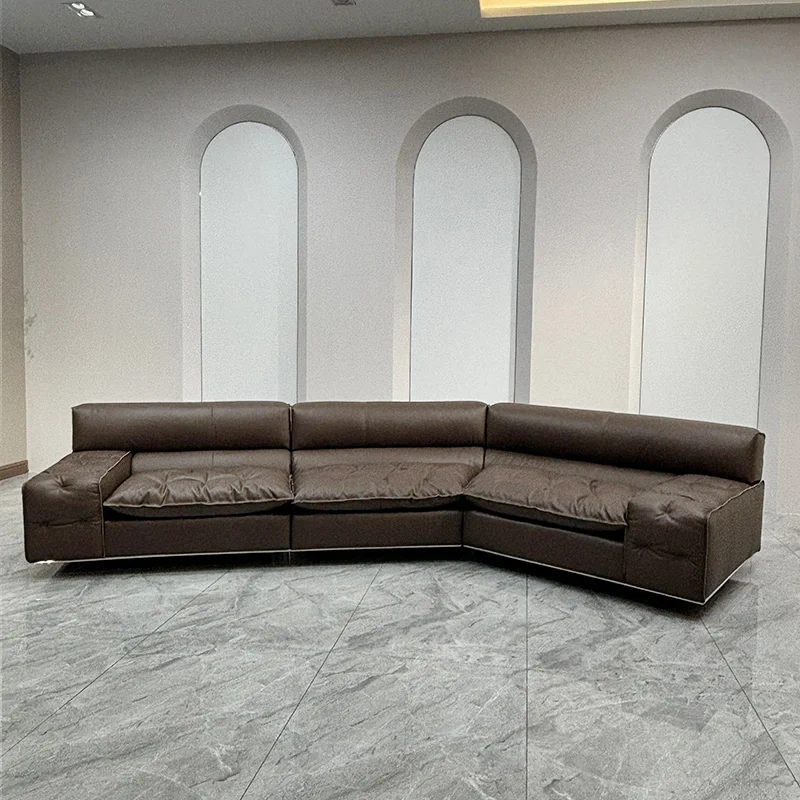 Cozy Brown Leather Sectional Sofa with Plush Cushions,Cozy Brown Leather Sectional Sofa with Plush Cushions