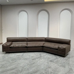 Cozy Brown Leather Sectional Sofa with Plush Cushions,Cozy Brown Leather Sectional Sofa with Plush Cushions