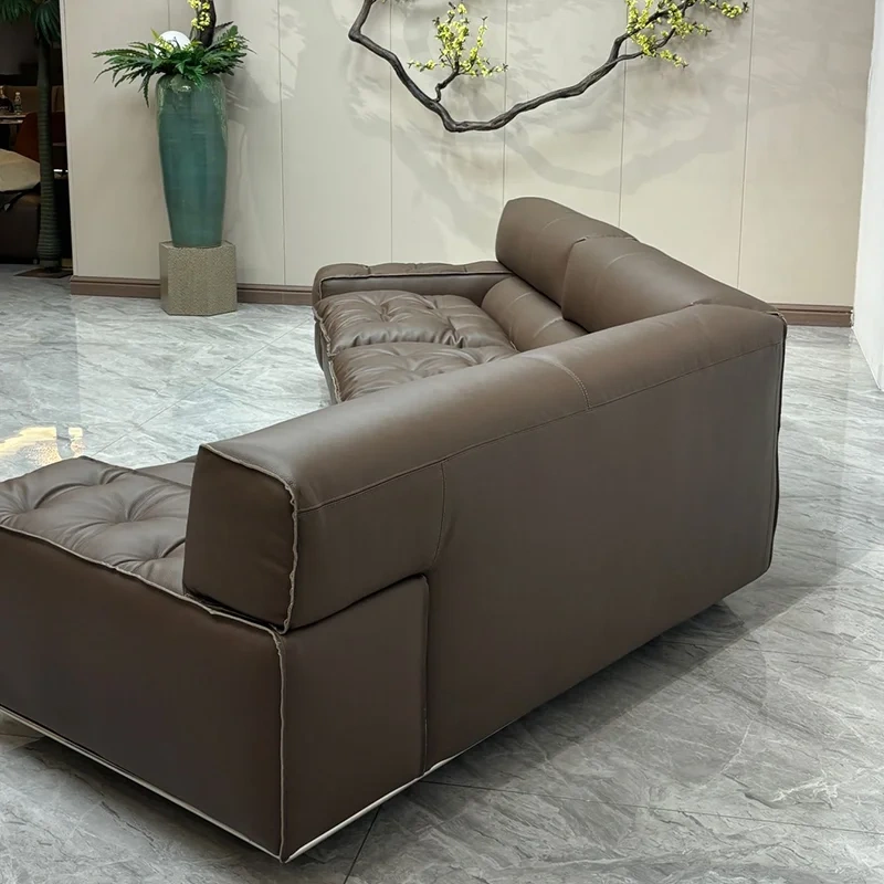 Cozy Brown Leather Sectional Sofa with Plush Cushions,Cozy Brown Leather Sectional Sofa with Plush Cushions