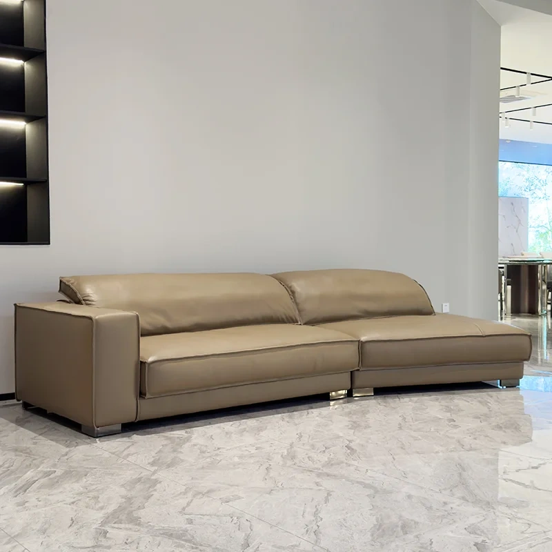 Stylish Beige Leather Sofa with Minimalist Design,Stylish Beige Leather Sofa with Minimalist Design