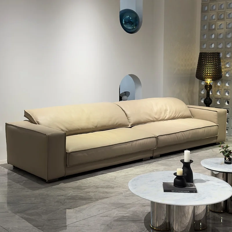 Stylish Beige Leather Sofa with Minimalist Design,Stylish Beige Leather Sofa with Minimalist Design