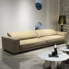 Stylish Beige Leather Sofa with Minimalist Design,Stylish Beige Leather Sofa with Minimalist Design